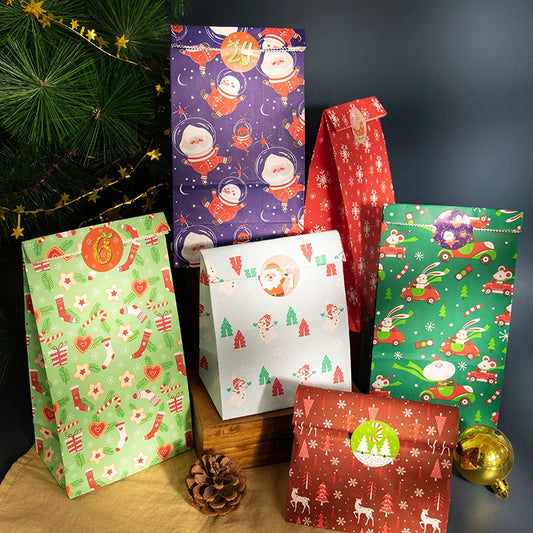 🎄 Ensemble de 24 Sacs Cadeaux de Noël avec Autocollants 🎁